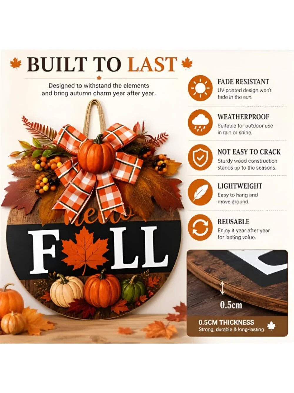 Fall Wreaths for Front Door, Thanksgiving Harvest Pumpkin Autumn Decor Sign